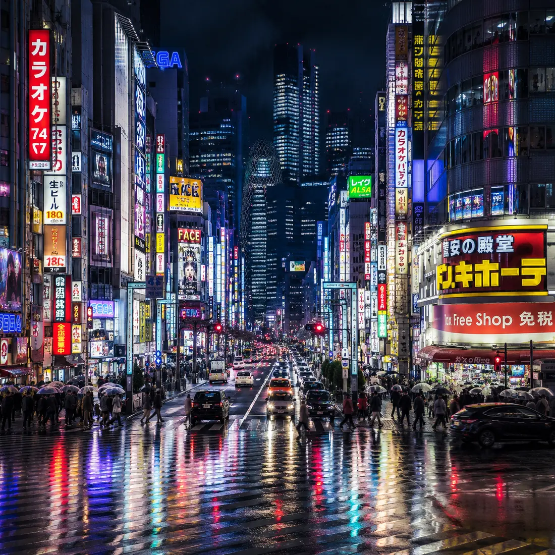 Original rainy neon city in Tokyo style