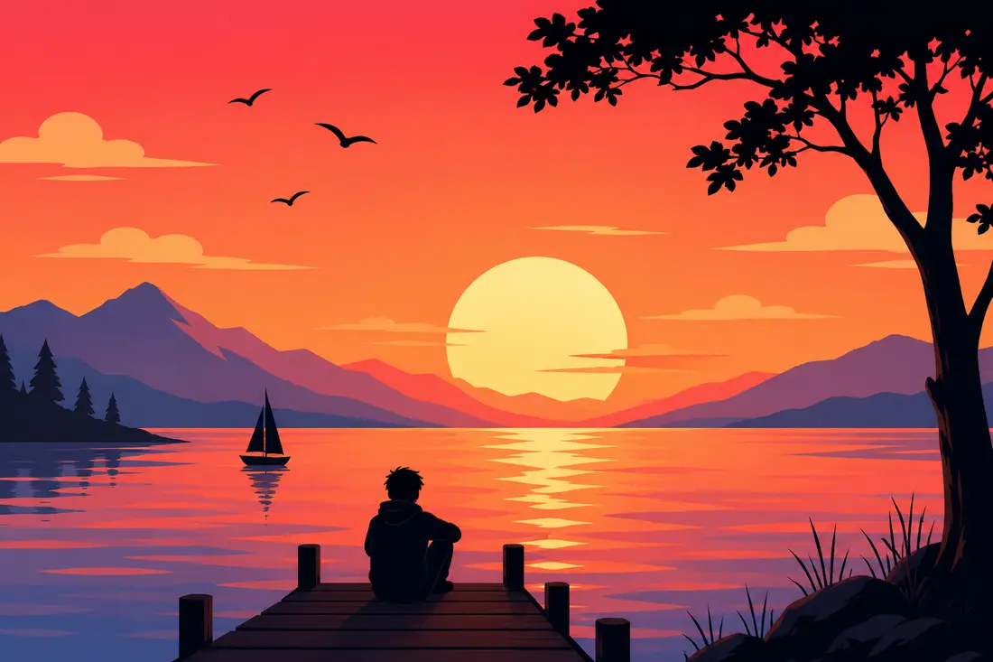 Original silhouette illustration at sunset
